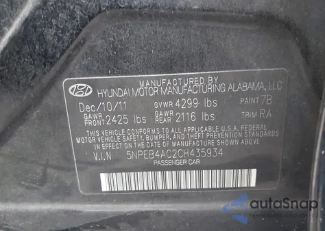 2012 Hyundai Sonata Gls из США, поврежденный, VIN 5NPEB4AC2CH435934